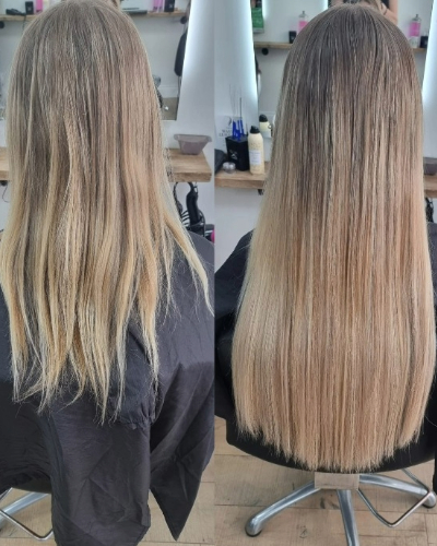 Before and after fitting of brand new 24' Nano hair extensions Somerset Salon Before and after fitting of brand new 24' Nano hair extensions Somerset Salon