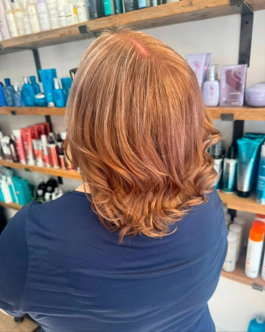 after picture from grey hair to full head copper orange Taunton hair salon (1)